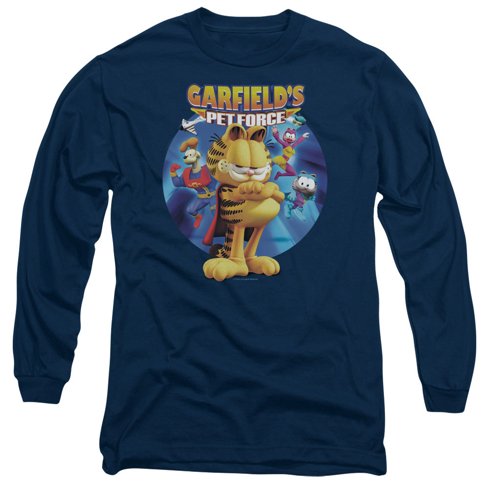 Garfield Dvd Art Mens Long Sleeve Shirt Navy Officially Licensed