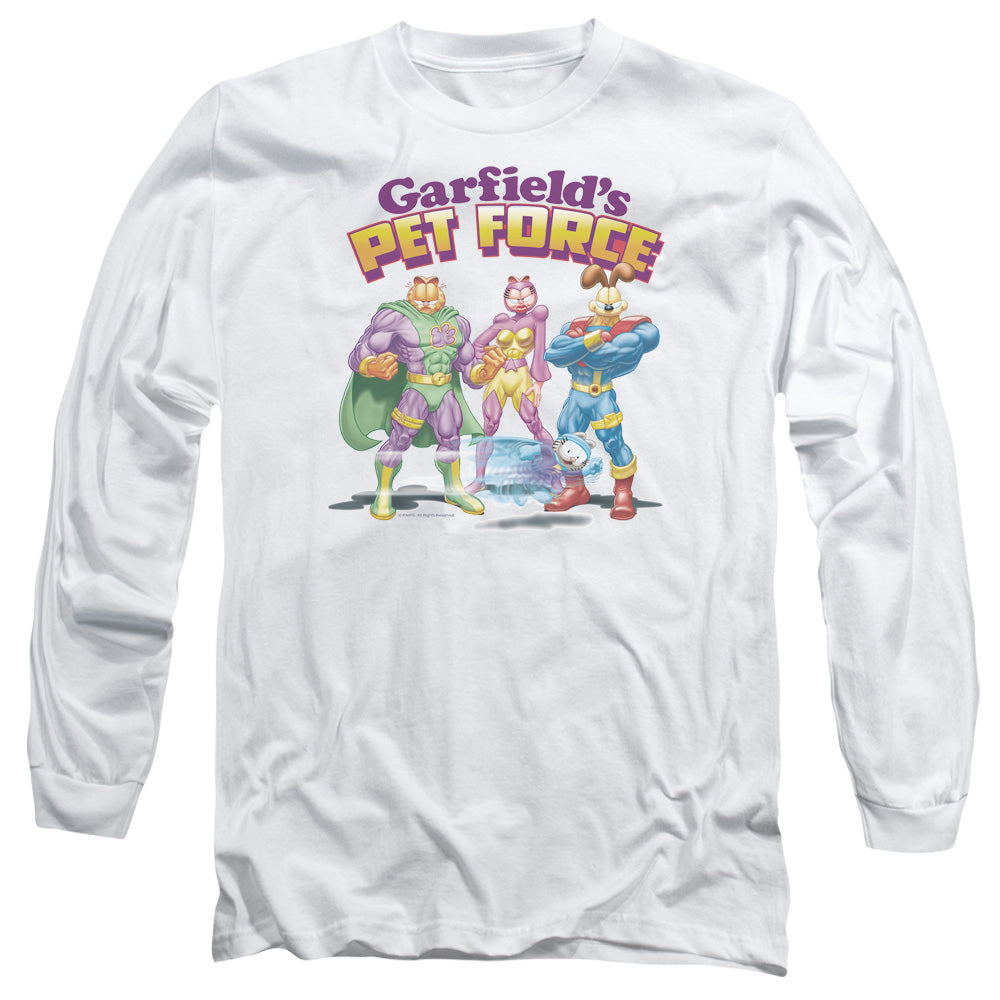 Garfield Heroes Await Mens Long Sleeve Shirt White Officially Licensed