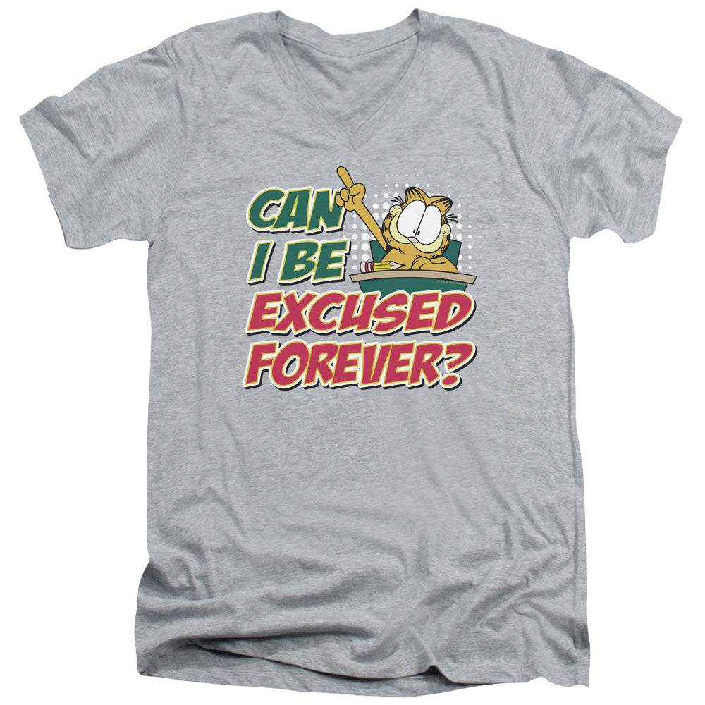Garfield Excused Forever Mens Slim Fit V-Neck T Shirt Athletic Heather