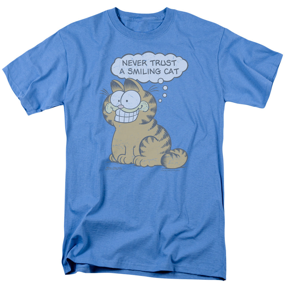 Garfield Never Trust A Smiling Cat Mens T Shirt Carolina Blue