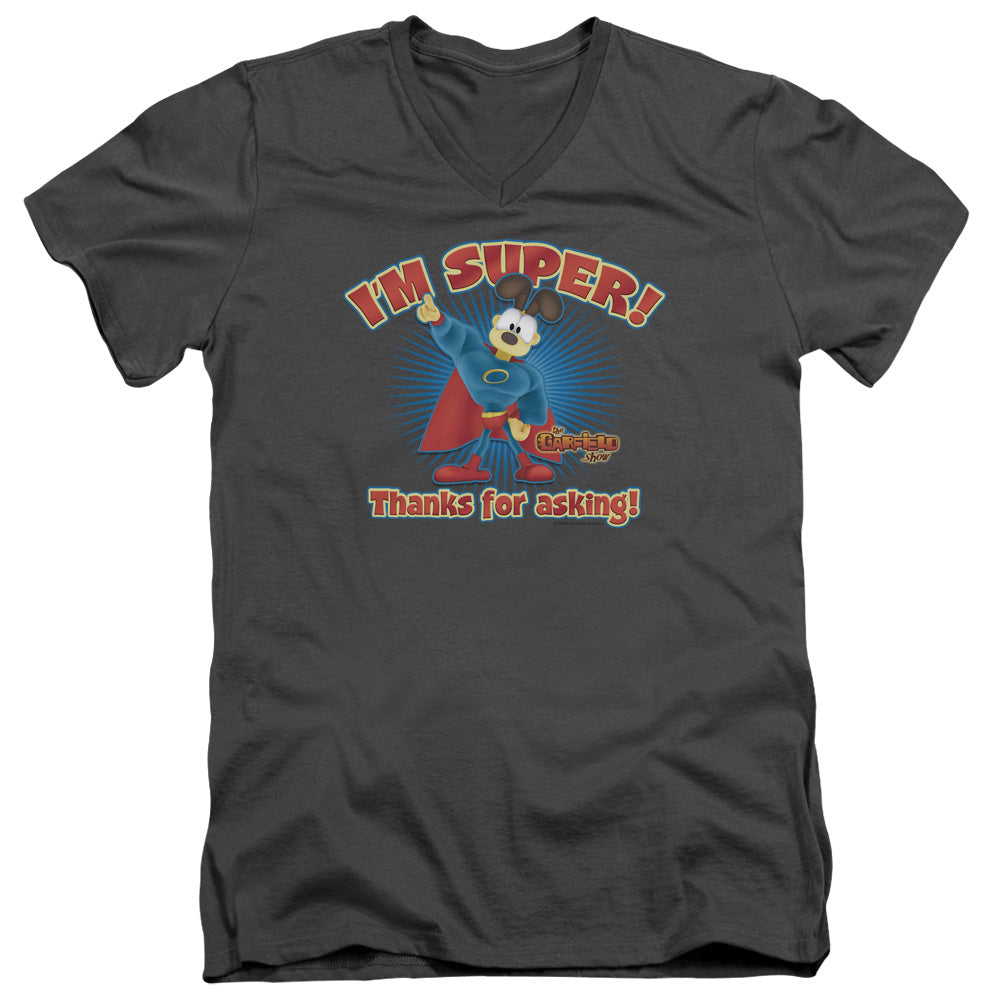 Garfield Super Mens Slim Fit V-Neck T Shirt Charcoal