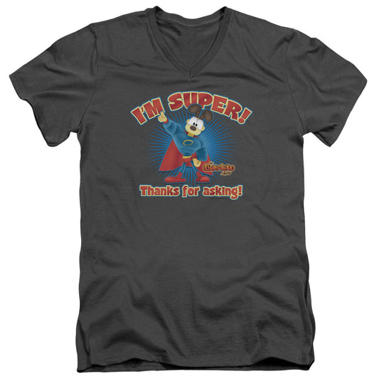 Garfield Super Mens Slim Fit V-Neck T Shirt Charcoal