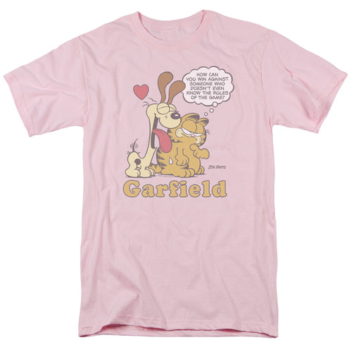 Garfield Cant Win Mens T Shirt Pink