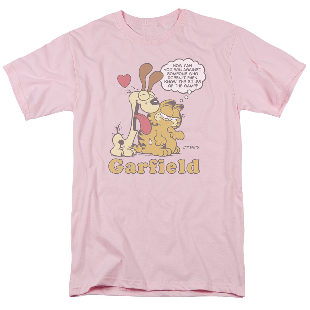 Garfield Cant Win Mens T Shirt Pink