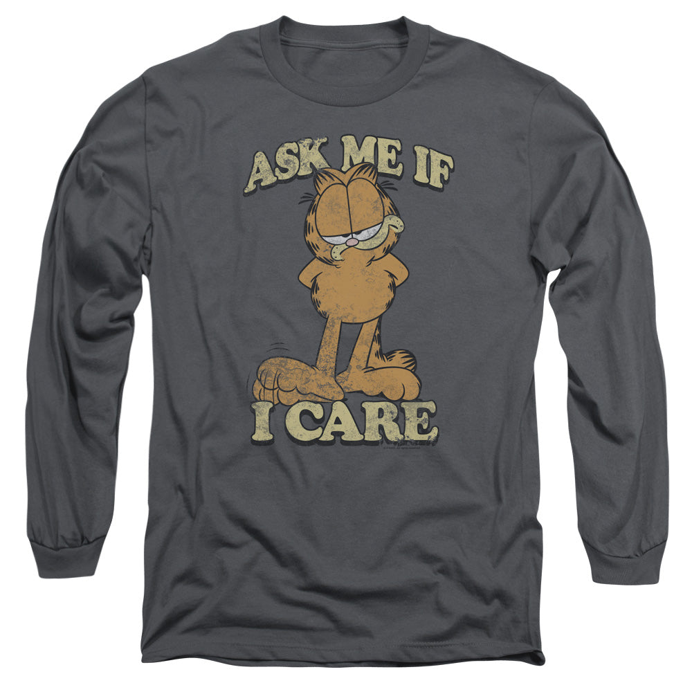 Garfield Ask Me Mens Long Sleeve Shirt Charcoal Officially Licensed