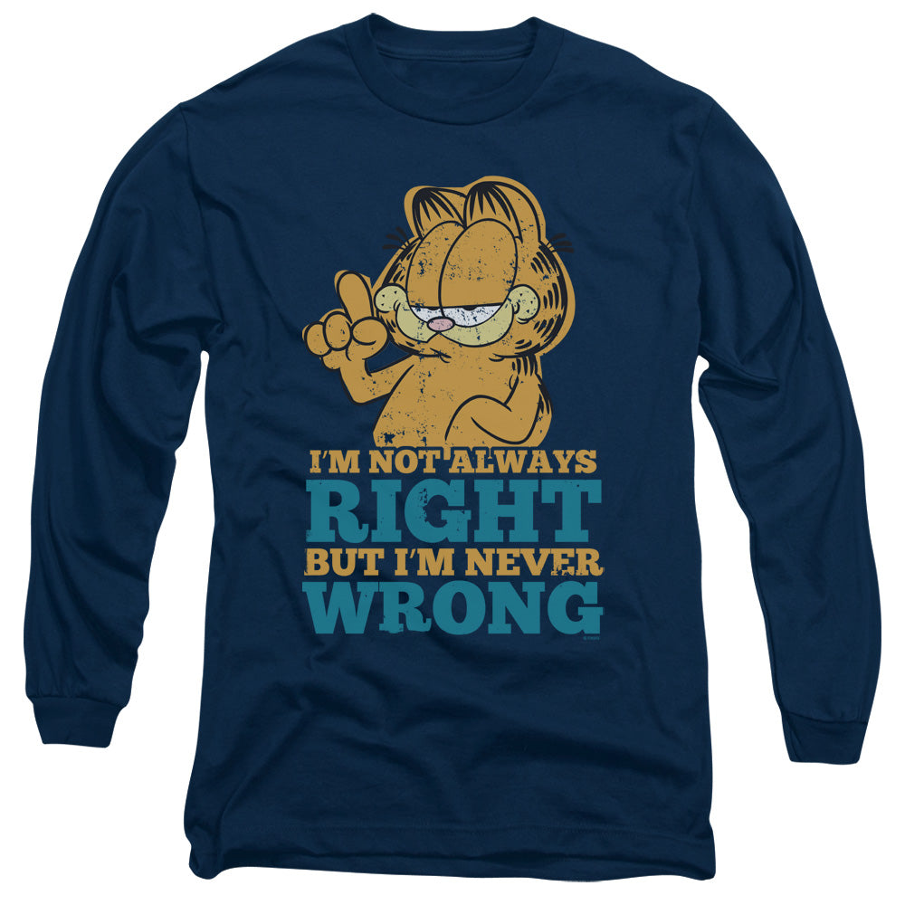 Garfield Never Wrong Mens Long Sleeve Shirt Navy Officially Licensed