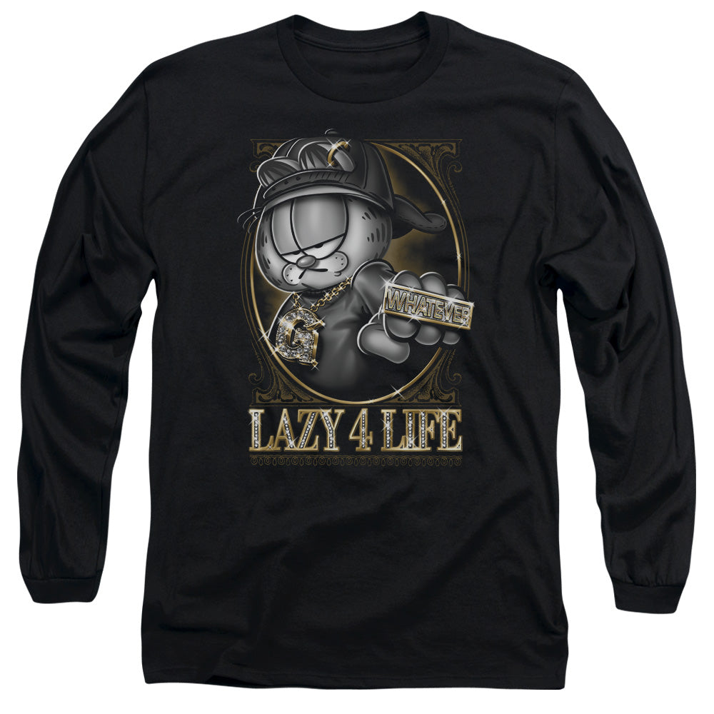 Garfield Lazy 4 Life Mens Long Sleeve Shirt Black Officially Licensed