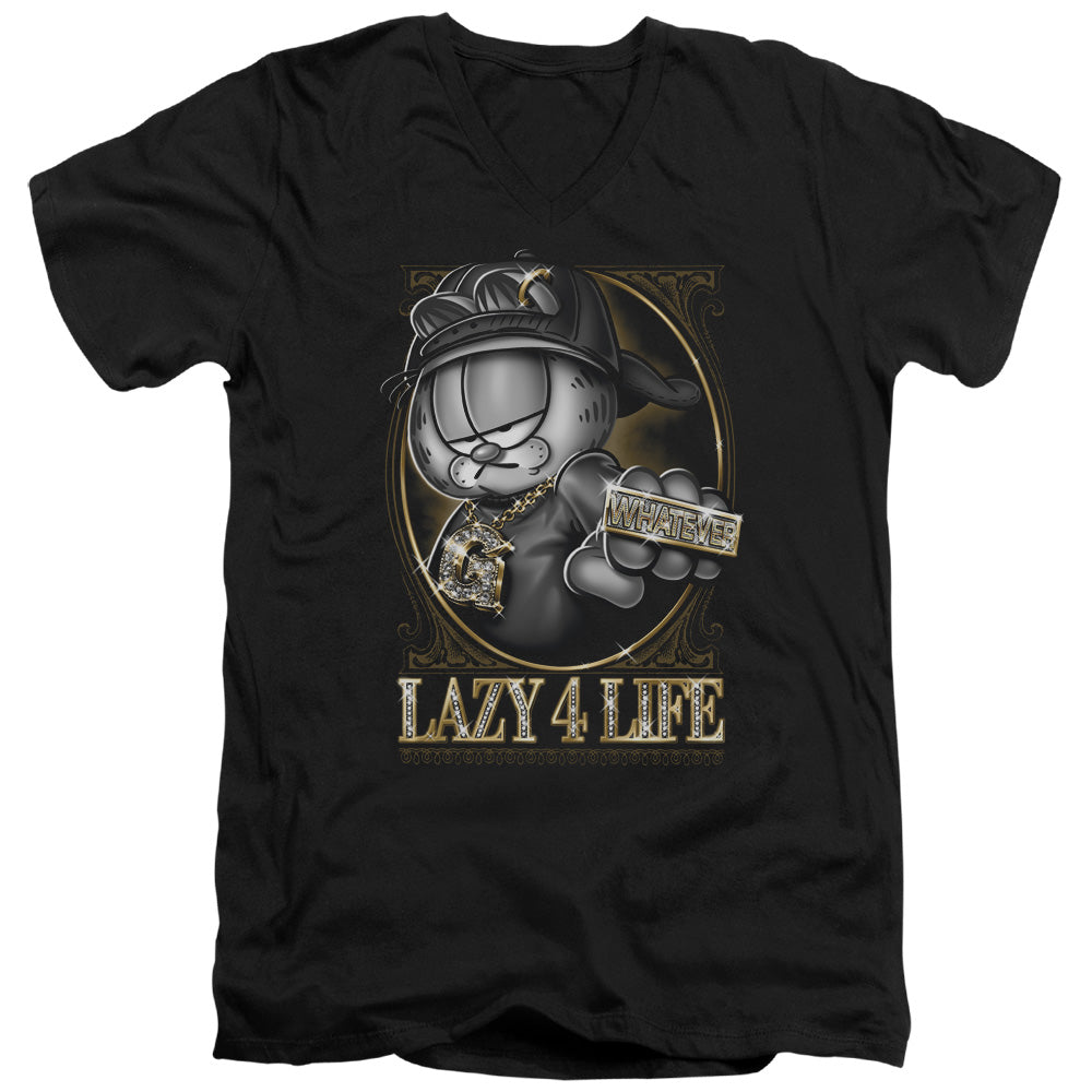 Garfield Lazy 4 Life Mens Slim Fit V-Neck T Shirt Black