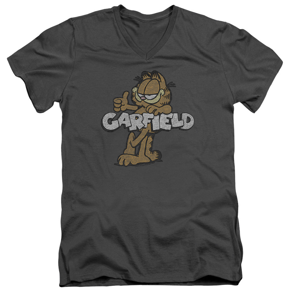 Garfield Retro Garf Mens Slim Fit V-Neck T Shirt Charcoal