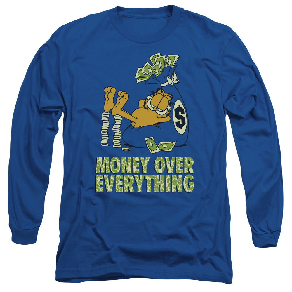 Garfield Money Is Everything Mens Long Sleeve Shirt Royal Officially Licensed