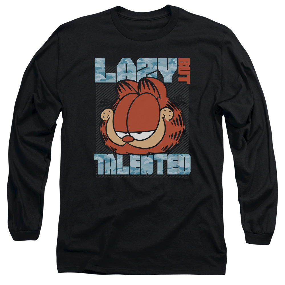 Garfield Lazy But Talented Mens Long Sleeve Shirt Black Officially Licensed
