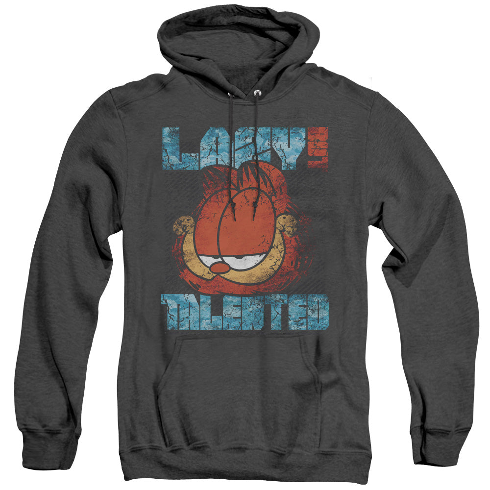 Garfield Lazy But Talented Distressed Heather Mens Hoodie Black