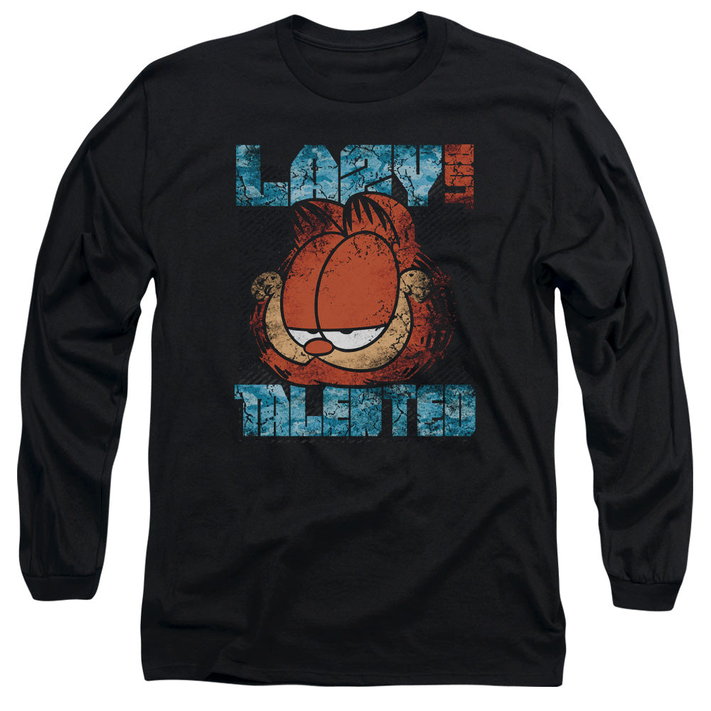Garfield Lazy But Talented Distressed Mens Long Sleeve Shirt Black Officially Licensed