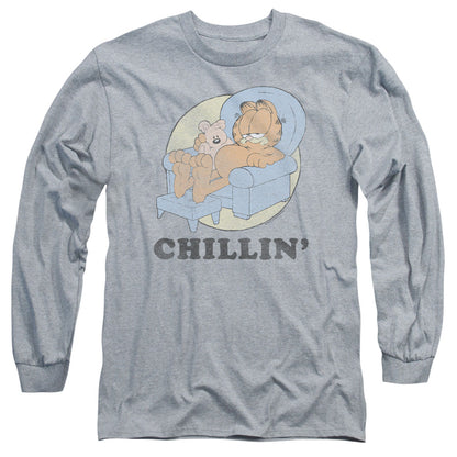 Garfield Chillin Mens Long Sleeve Shirt Athletic Heather Officially Licensed
