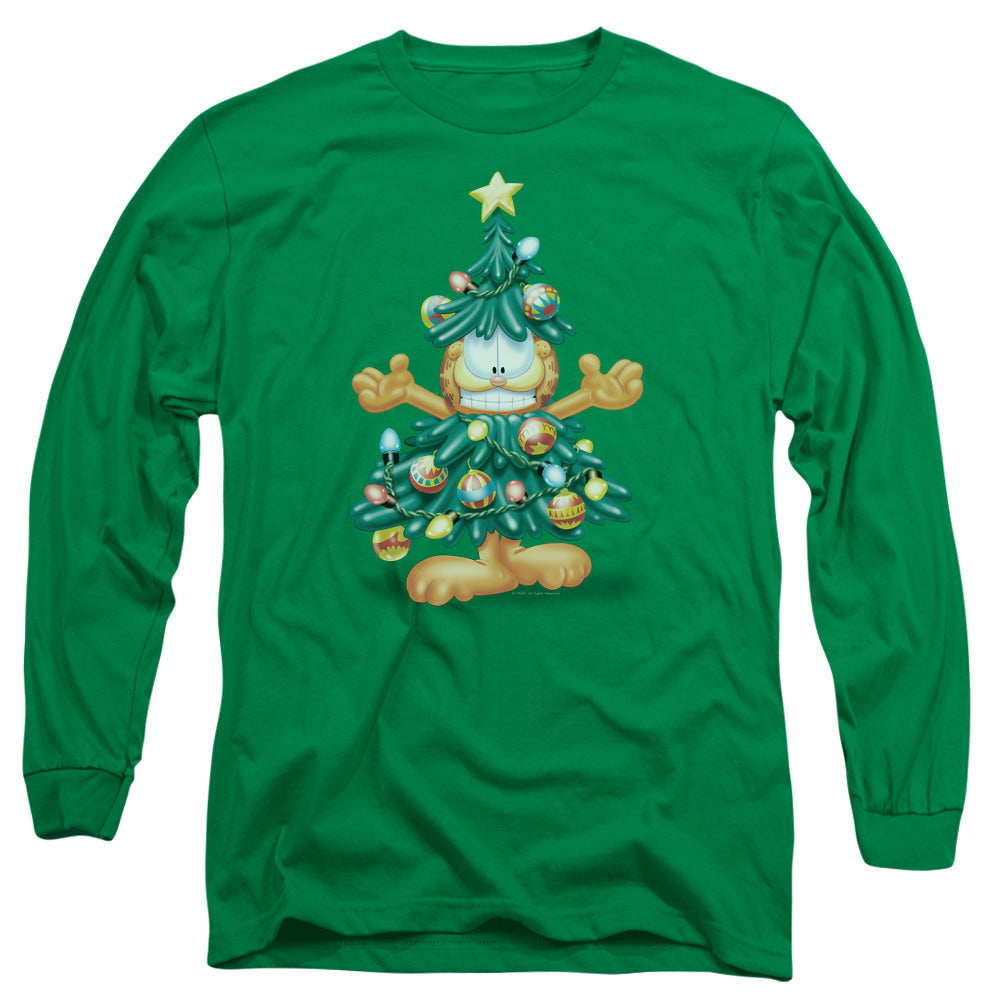 Garfield Tree Mens Long Sleeve Shirt Kelly Green Officially Licensed