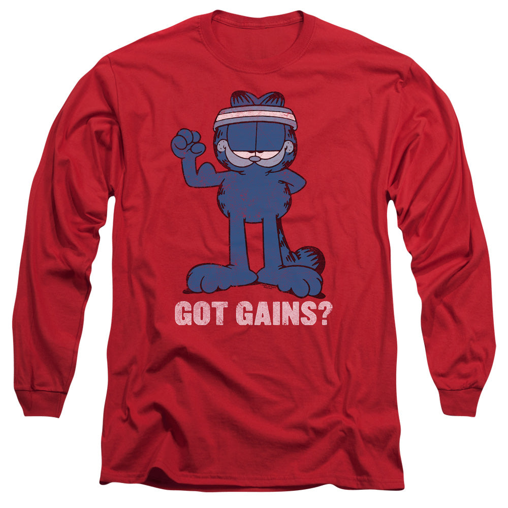 Garfield Got Gains Mens Long Sleeve Shirt Red Officially Licensed