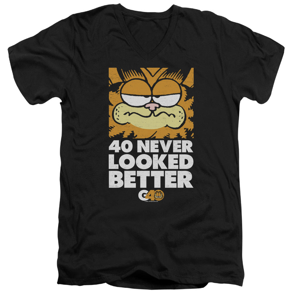 Garfield 40 Looks Mens Slim Fit V-Neck T Shirt Black