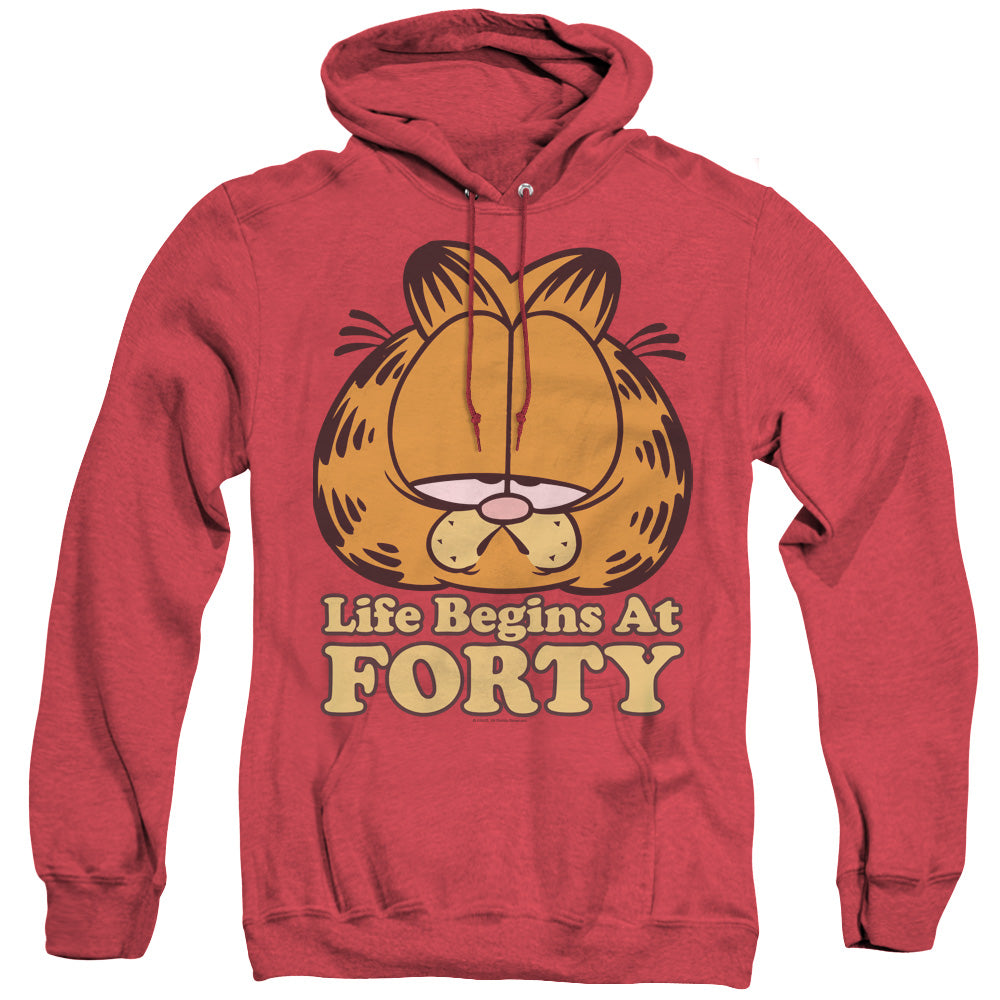 Garfield Life Begins At Forty Heather Mens Hoodie Red