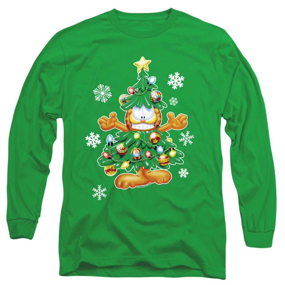 Garfield Tree Mens Long Sleeve Shirt Kelly Green Officially Licensed