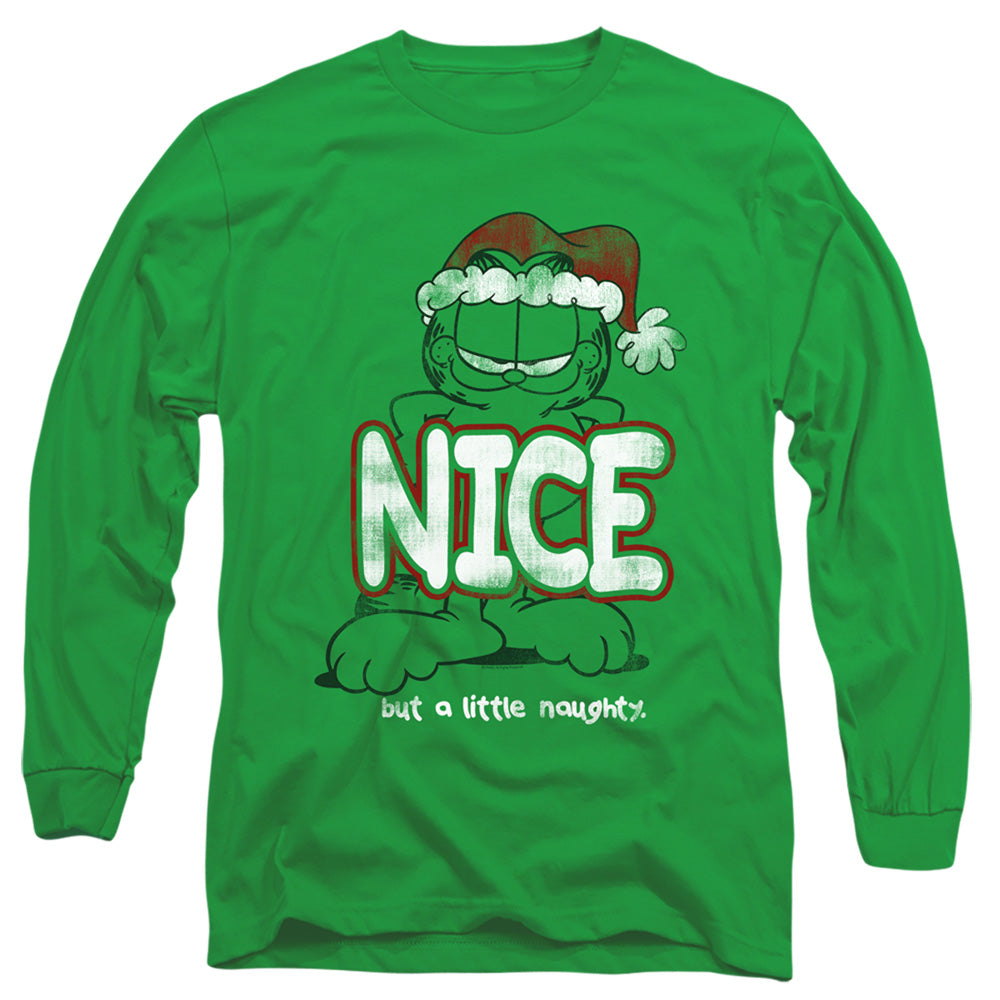 Garfield A Little Naughty Mens Long Sleeve Shirt Kelly Green Officially Licensed