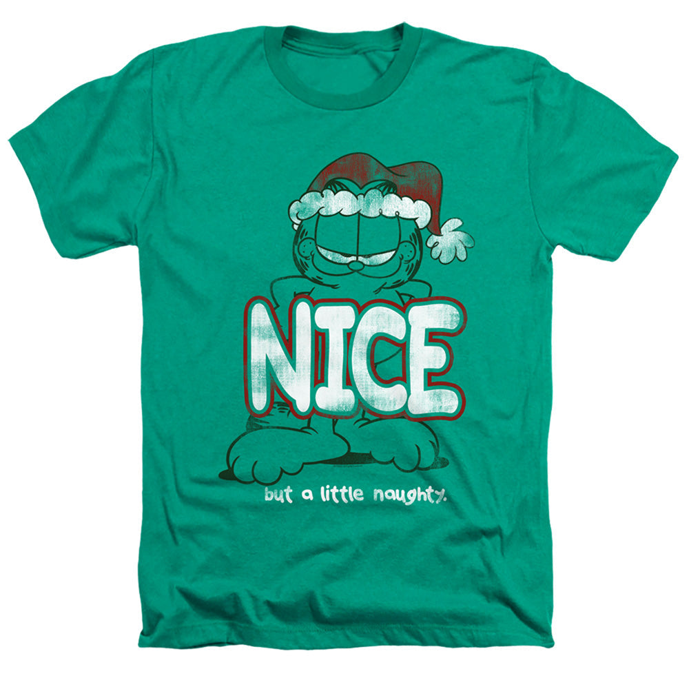 Garfield a Little Naughty Heather Mens T Shirt Kelly Green