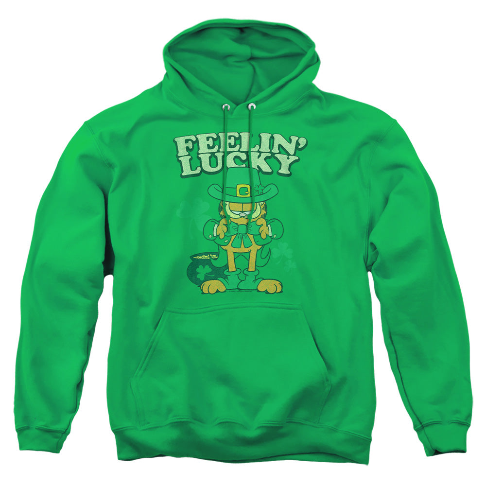 Garfield Feelin Lucky Mens Hoodie Kelly Green