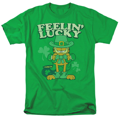 Garfield Feelin Lucky Mens T Shirt Kelly Green