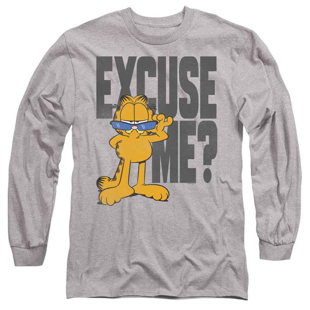 Garfield Excuse Me? Mens Long Sleeve Shirt Athletic Heather Officially Licensed
