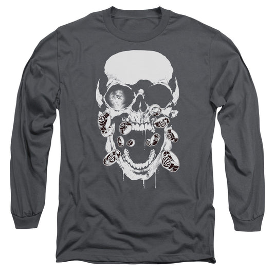Green Lantern Black Lantern Skull Mens Long Sleeve Shirt Charcoal Officially Licensed