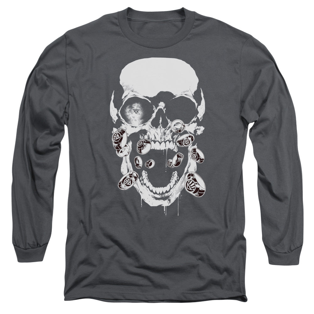 Green Lantern Black Lantern Skull Mens Long Sleeve Shirt Charcoal Officially Licensed