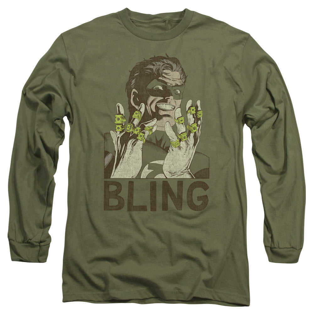 Green Lantern Bling Bling Mens Long Sleeve Shirt Military Green Officially Licensed