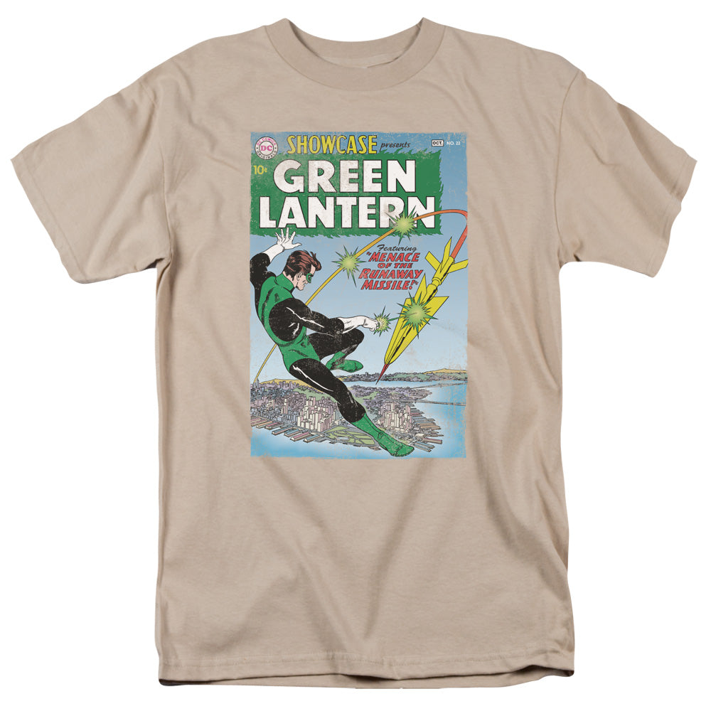 Green Lantern Menace Missle Mens T Shirt Sand