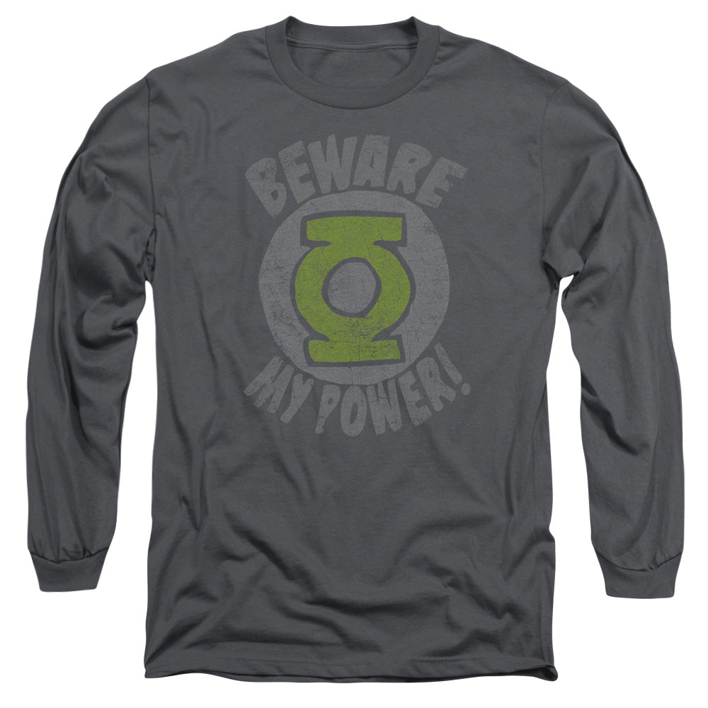 Green Lantern Beware Mens Long Sleeve Shirt Charcoal Officially Licensed