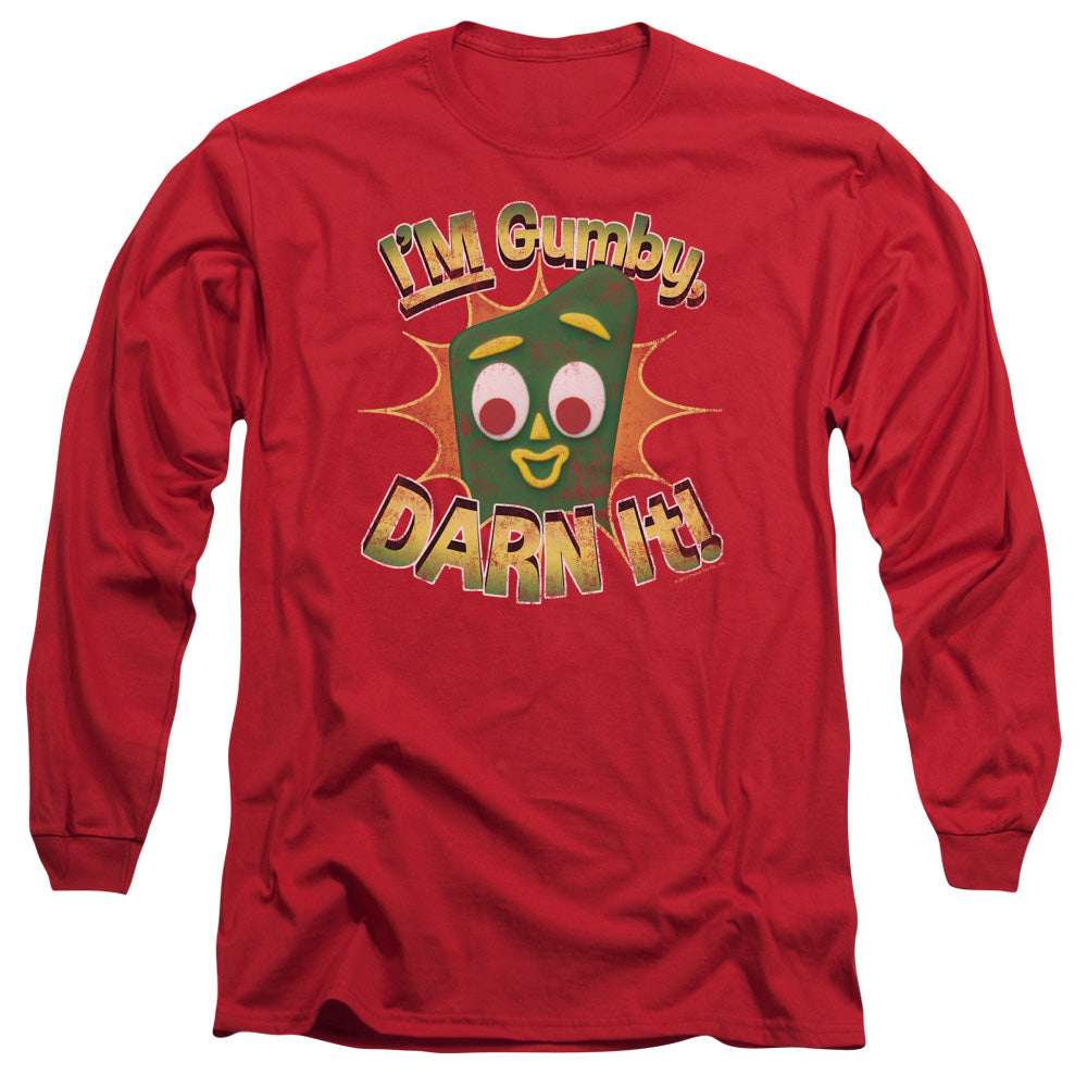 Gumby Darn It Mens Long Sleeve Shirt Red Officially Licensed