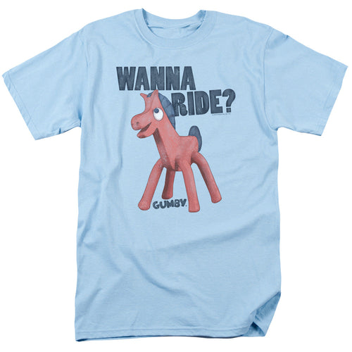 Gumby Wanna Ride Mens T Shirt Light Blue