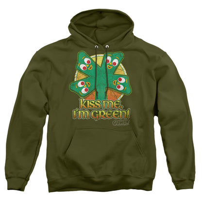 Gumby Kiss Me Mens Hoodie Military Green