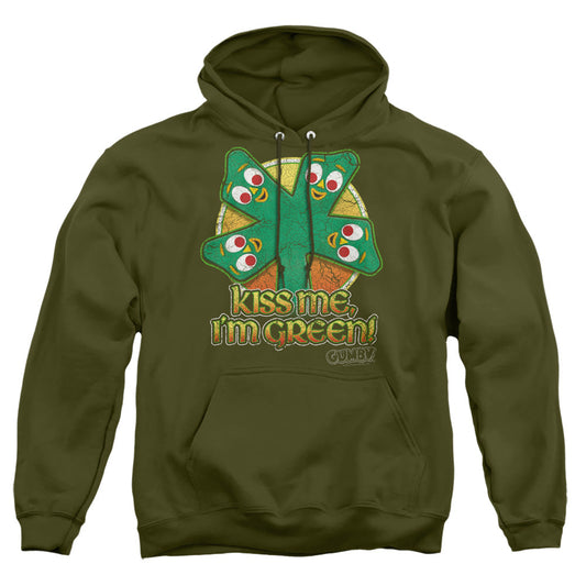 Gumby Kiss Me Mens Hoodie Military Green