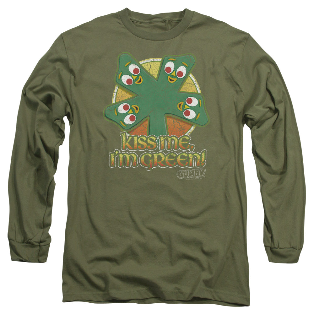 Gumby Kiss Me Mens Long Sleeve Shirt Military Green Officially Licensed