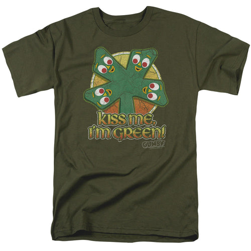 Gumby Kiss Me Mens T Shirt Military Green