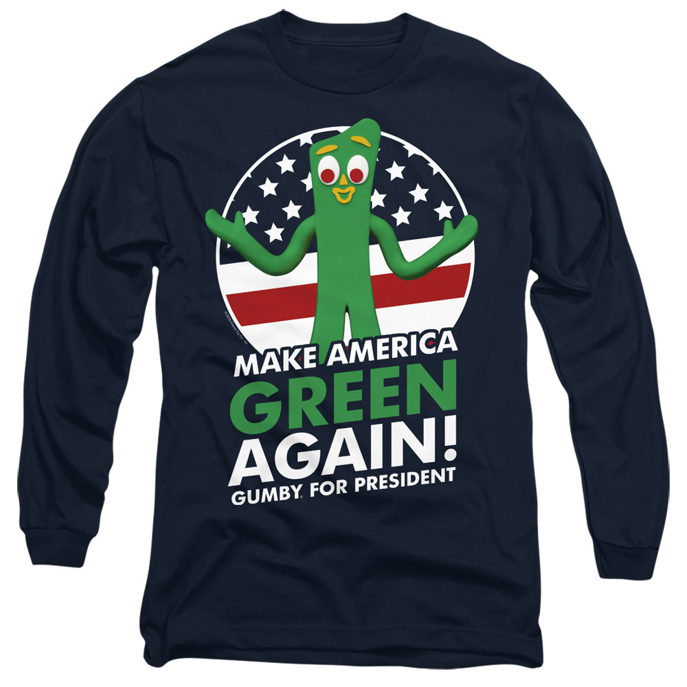Gumby For President Mens Long Sleeve Shirt Navy Officially Licensed
