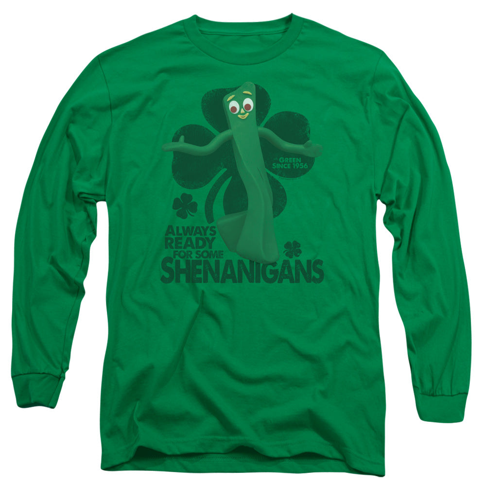 Gumby Shenanigans Mens Long Sleeve Shirt Kelly Green Officially Licensed