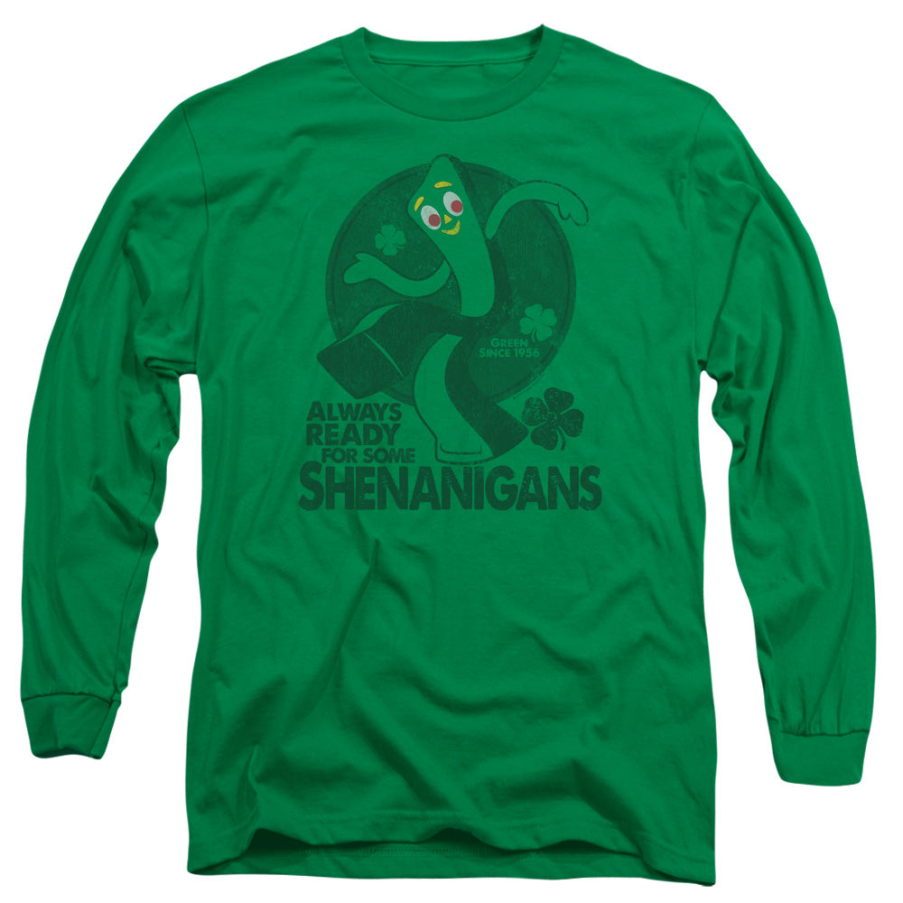 Gumby More Shenanigans Mens Long Sleeve Shirt Kelly Green Officially Licensed
