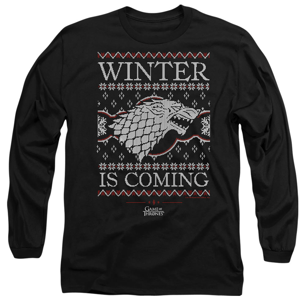 Game Of Thrones Winter Is Coming Ugly Christmas Mens Long Sleeve Shirt Black Officially Licensed