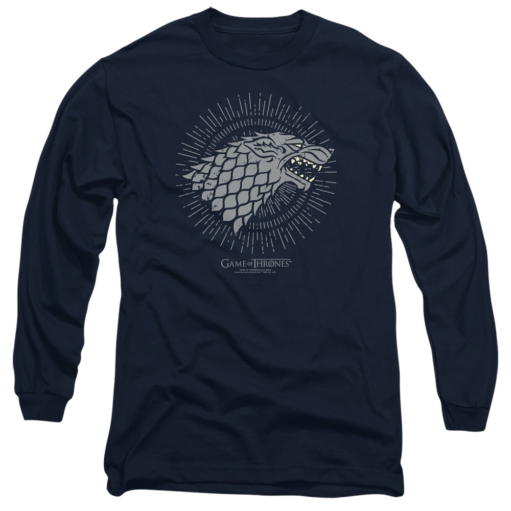 Game Of Thrones Stark Burst Sigils Mens Long Sleeve Shirt Navy Officially Licensed