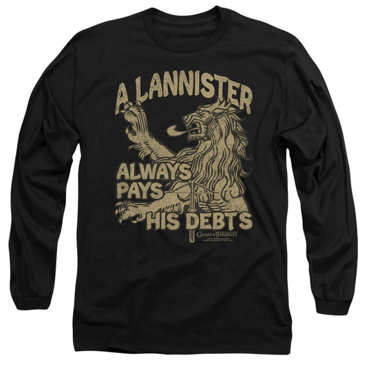 Game Of Thrones Debts Mens Long Sleeve Shirt Black Officially Licensed