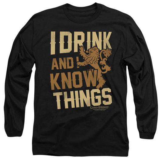 Game Of Thrones Know Things Mens Long Sleeve Shirt Black Officially Licensed