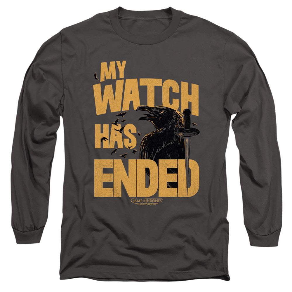Game Of Thrones My Watch Has Ended Mens Long Sleeve Shirt Charcoal Officially Licensed