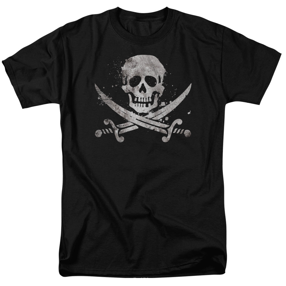 Distressed Jolly Roger Mens T Shirt Black