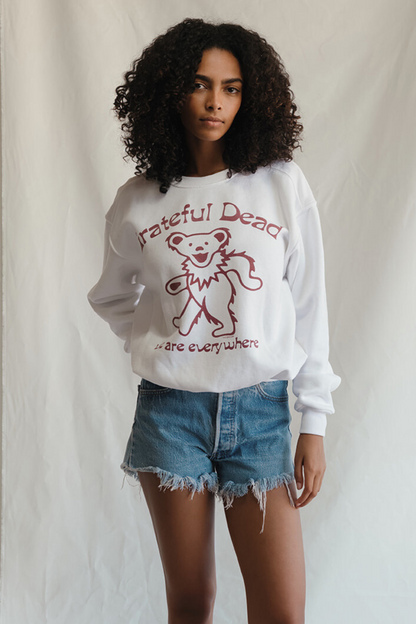 Grateful Dead Everywhere Womens Crewneck Sweatshirt Vintage White