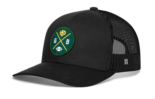 Green Bay Trucker Haka Hat Black GB Cheese X Football Snapback